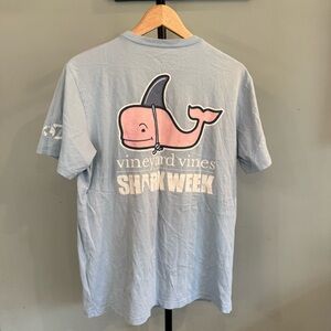 Vineyard Vines Light Blue Tee with Pink Whale Shark Week Graphic
